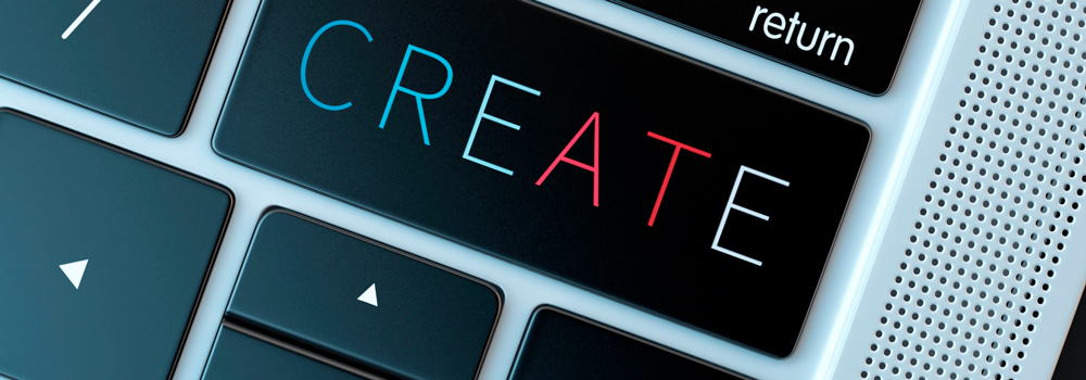 Um teclado moderno onde se lê a palavra CREATE onde fica normalmente a tecla Enter.